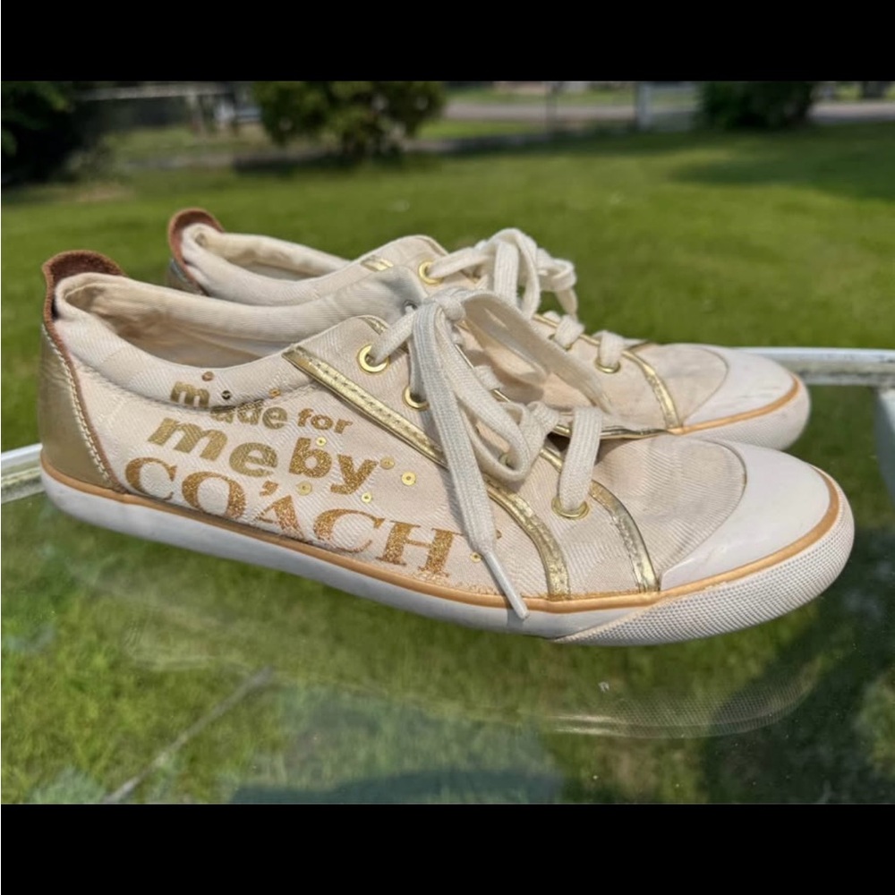 Coach Metallic Gold and Cream Casual Sneakers